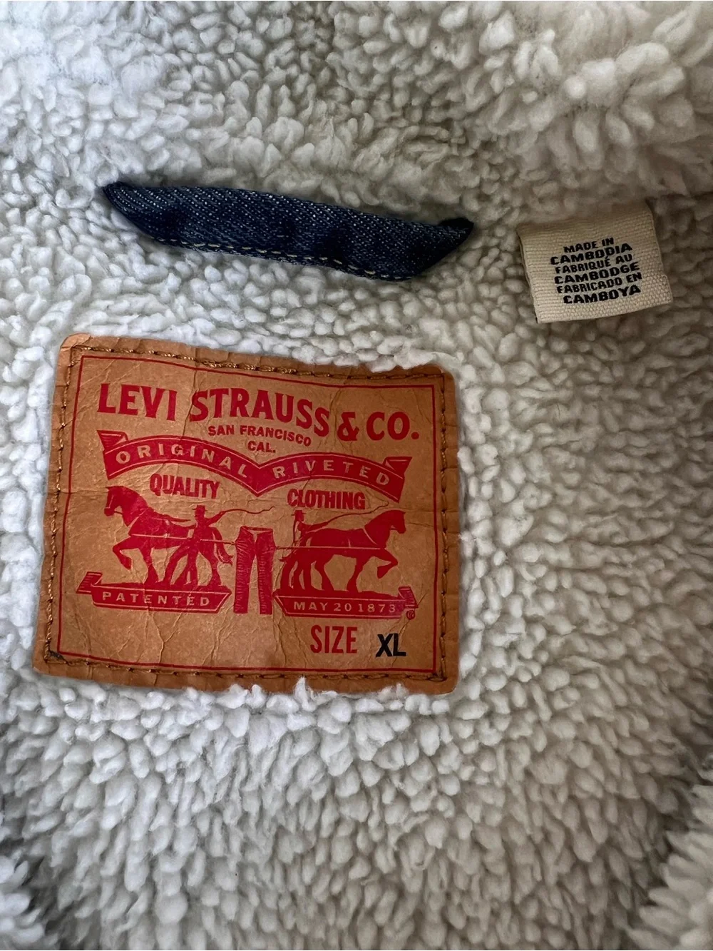 Levi’s Mens XL Sherpa Lined Denim Trucker Jacket Blue Jean Fleece Western - Picture 4 of 8